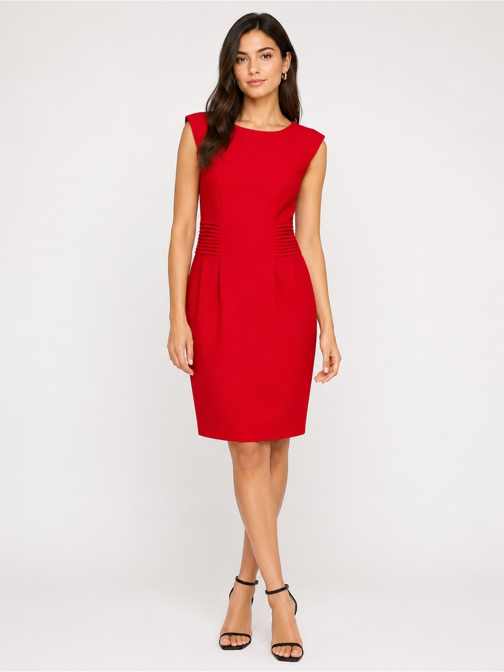 ASOS Red Sleeveless Pleated Waist Pencil Dress Size 4